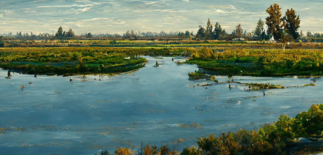 Digital art of a restored ecosystem. Digital art of a restored ecosystem.