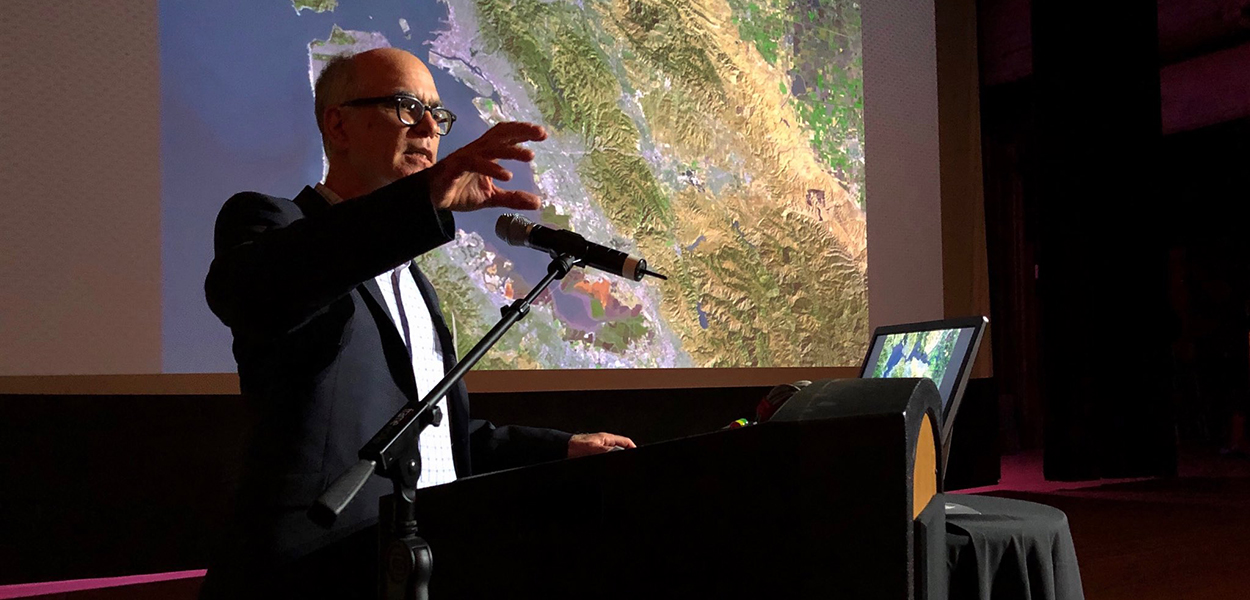 Delta Lead Scientist Dr. John Callaway welcoming attendees to 2019 State of the San Francisco Estuary Conference session in Oakland, Calif. Delta Lead Scientist Dr. John Callaway welcoming attendees to 2019 State of the San Francisco Estuary Conference session in Oakland, Calif.