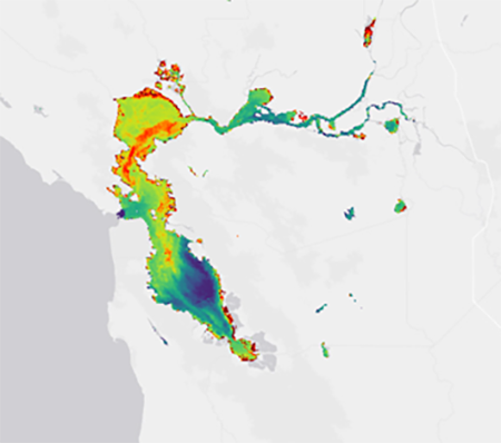 A map that displays the relative concentrations of chlorophyll-a in the San Francisco Bay-Delta.