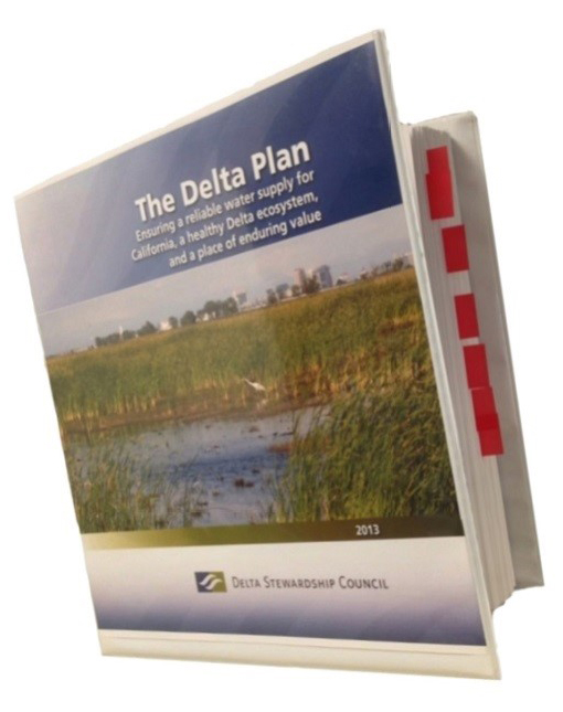 A photo of a binder that contains the Delta Plan.