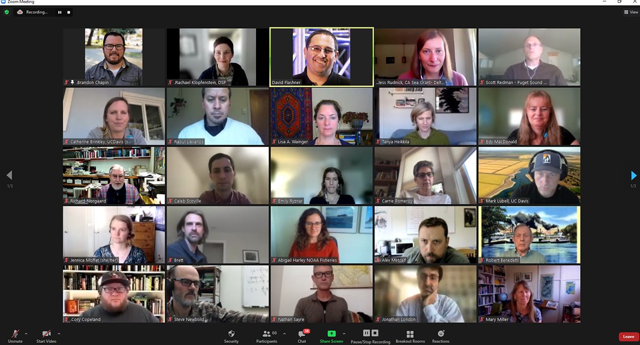 Bay-Delta Science Conference attendees participating in the virtual Social Science Community of Practice kickoff meeting.