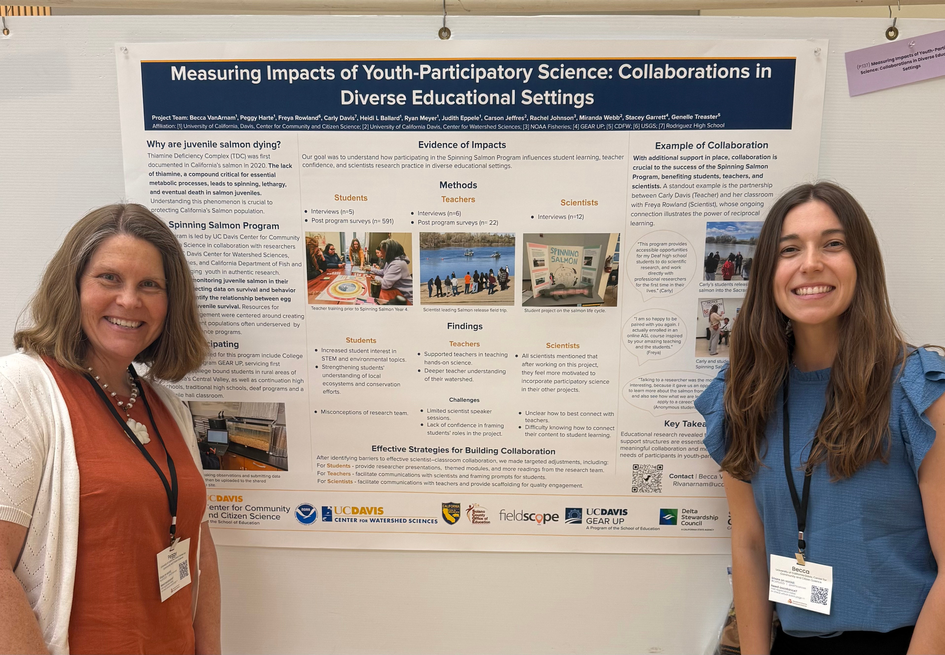 Becca VanArnam and Peggy Harte, Youth Education Program Manager with Center for Community and Citizen Science, presenting Spinning Salmon work at the Conference for Advancing Participatory Sciences.