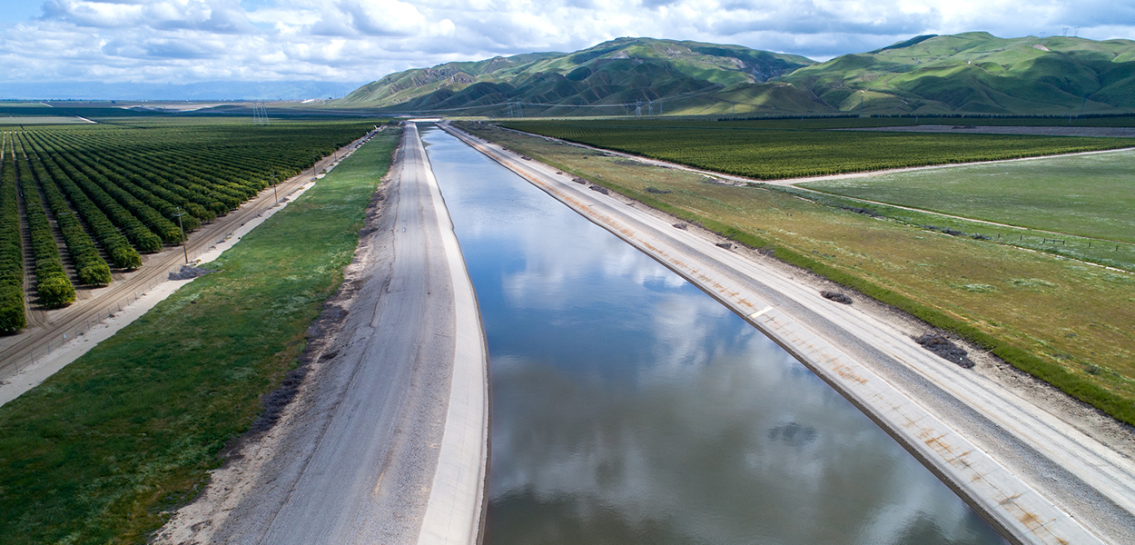 A view of the California Aqueduct, part of the California State Water Project.