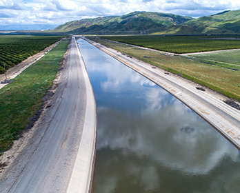 A view of the California Aqueduct, part of the California State Water Project.