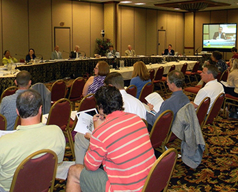 Audience perspective of an early Delta Stewardship Council meeting.