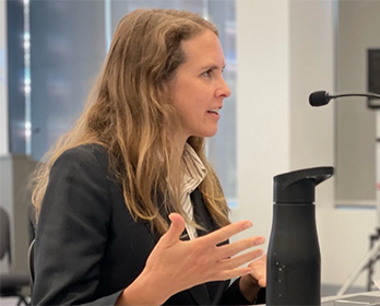 Delta Lead Scientist Dr. Laurel Larsen presenting her final Lead Scientist Report to the Delta Stewardship Council in November 2023.